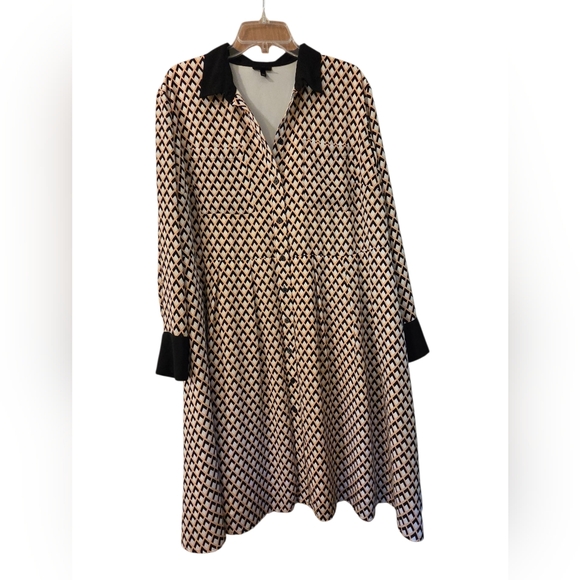 Who What Wear Long Sleeve Midi Button Down Dress Peach/white/ Black Plus Size 1X - Picture 1 of 4